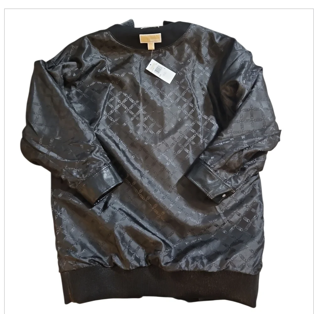 NWT Michael Kors Black Oversized Mixed Media Faux Leather Bomber Jacket S